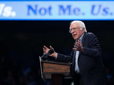 Sen. Bernie Sanders speaks to supporters at a campaign rally in Minneapolis, Minnesota, on November 3, 2019.