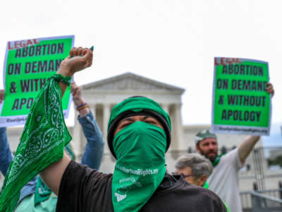 Protesters demonstrate in support of reproductive rights outside the U.S. Supreme Court on June 21, 2022.