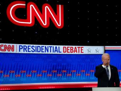 U.S. President Joe Biden participates in the CNN Presidential Debate against Republican presidential candidate, former President Donald Trump at the CNN Studios on June 27, 2024 in Atlanta, Georgia.