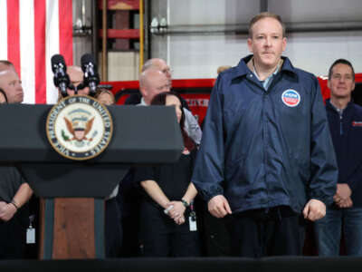 EPA Administrator Lee Zeldin waits to speak during Vice President J.D. Vance's visit to the East Palestine Fire Department in East Palestine, Ohio, on February 3, 2025.
