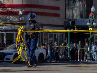 The scene near where a man drove a pickup truck into a crowd of people on January 1, 2025, in the French Quarter of New Orleans.