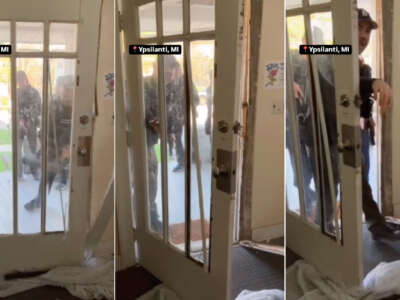 Police and FBI agents raid a resident of University of Michigan pro-Palestine protesters in a video posted on April 23, 2025.