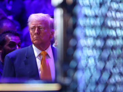 President of the United States Donald Trump attends UFC 314 at Kaseya Center on April 12, 2025, in Miami, Florida.