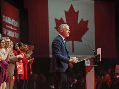 Canada's Prime Minister and Liberal Party leader Mark Carney speaks to supporters at a victory party in Ottawa, Ontario, on April 29, 2025.