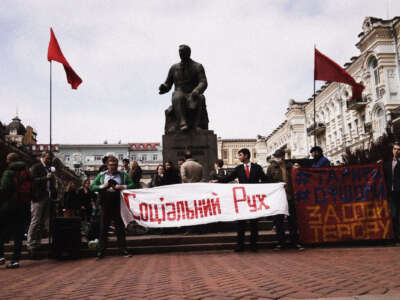 Sotsialnyi Rukh leads a demonstration in downtown Kyiv during the war.