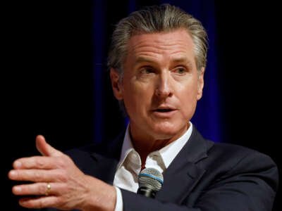 California Gov. Gavin Newsom speaks at East Los Angeles College on February 26, 2025, in Monterey Park, California.