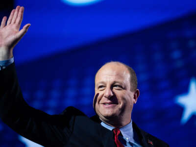 Colorado Gov. Jared Polis is seen after speaking on the third night of the Democratic National Convention at the United Center in Chicago, Illinois, on August 21, 2024.
