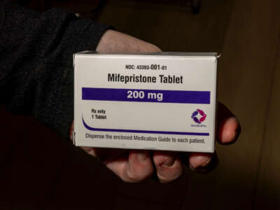 A packet of Mifepristone is seen at Wyoming's last abortion clinic, Wellspring Center, on March 10, 2025, in Casper, Wyoming.
