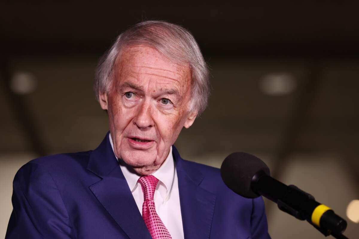 Sen. Ed Markey (D-Massachusetts) speaks during the ICE Out for Good Protest at the U.S. Customs and Border Protection Office on January 13, 2026 in Washington, D.C.