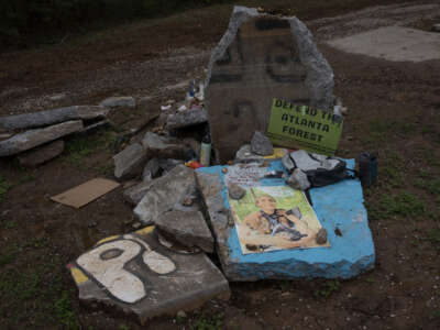 Environmental activists reoccupy the Atlanta Forest, a preserved forest Atlanta that is scheduled to be developed as a police training center, March 4, 2023, in Atlanta, Georgia.
