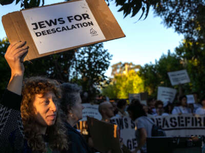 The advocacy group IfNotNow, held a protest October 19, 2023, outside the Los Angeles Brentwood, California, home of then-Vice President Kamala Harris.