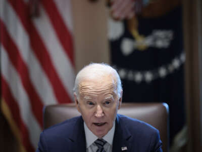 U.S. President Joe Biden delivers remarks while meeting with the Joint Chiefs and Combatant Commanders in the Cabinet Room of the White House on May 15, 2024, in Washington, D.C.
