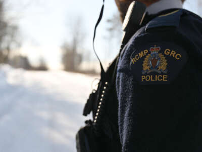 Royal Canadian Mounted Police Corporal Keven Rouleau patrols along the Canada-U.S. border, near the border town of Stanstead, Quebec, Canada, on January 30, 2025.