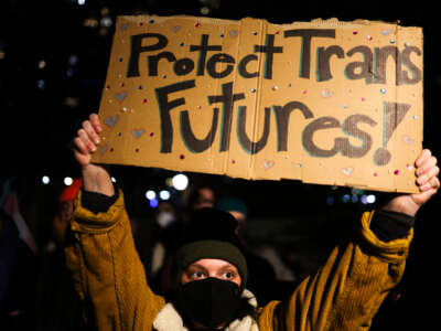 Hundreds of people protested in New York City, on February 3, 2025, against U.S. President Donald Trump's executive order signed January 28, 2025, to restrict gender transition procedures for people under the age of 19, and reports of a local hospital group cancelling appointments for young people in response.