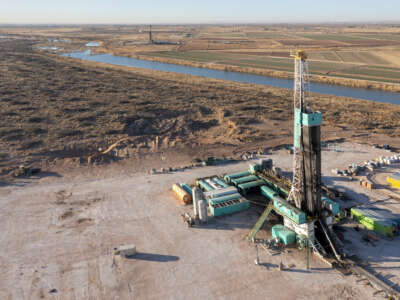 A fracking rig along the Pecos River in the Permian Basin in Loving, New Mexico.