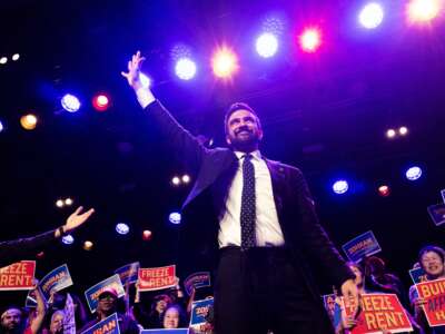 New York State Assemblymember Zorhran Mamdani holds his first rally at a nightclub on May 4, 2025, in the Williamsburg neighborhood of Brooklyn in New York City. Mamdani is campaigning to become the next mayor of New York City.