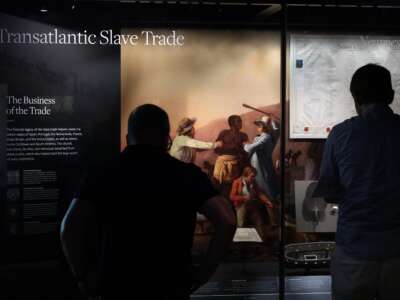 Visitors browse an exhibition about slavery in the United States at the National Museum of African American History and Culture on August 28, 2025, in Washington, D.C.