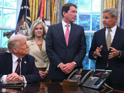 Tennessee Governor Bill Lee (R) speaks as U.S. President Donald Trump signs an order sending National Guard to Memphis, in the Oval Office of the White House in Washington, D.C., on September 15, 2025.