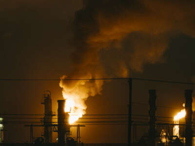 Flames and smoke rise from the Chevron refinery in El Segundo, California, on October 2, 2025.