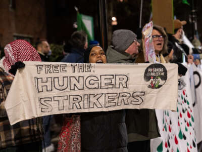 Activists demonstrate in support of Palestine Action hunger striker Kamran Ahmed at Pentonville Prison on January 6, 2026, in London, England.