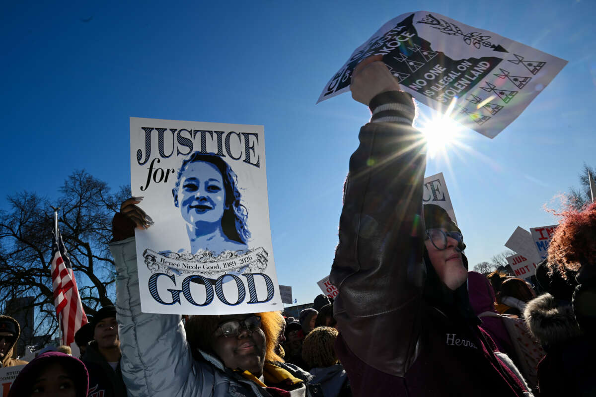 High school students protest the fatal shooting of Renée Good and federal agents on January 14, 2026, in St Paul, Minnesota.