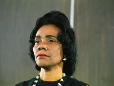 The file on Coretta Scott King, who appears in this photo taken on May 1, 1968, a testament to the larger racist ugliness festering in the U.S., then as now.